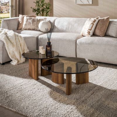 Fraaai Caruso salontafel rond set van 2 - brons glas