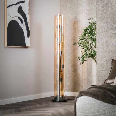Fraaai Zuri vloerlamp 5L tube amber glas - artic zwart