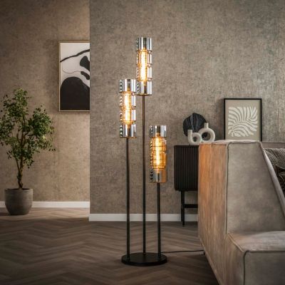 Fraaai Vali vloerlamp 3L getrapt cylinder glas - artic zwart