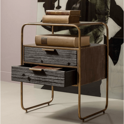 Polite nachtkastje metaal/hout antique brass van het woonmerk BePurehome
