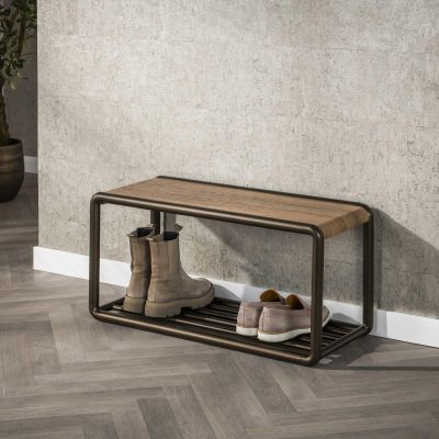 Fraaai Odell schoenenrek en bankje - eikenlook en staal
