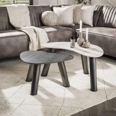 Fraaai Cattaneo organische salontafels - set van 2 - travertin look