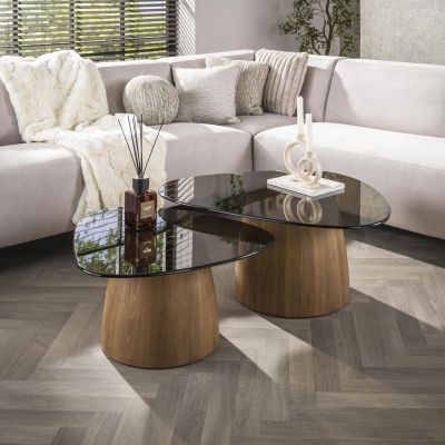 Fraaai Caruso salontafels - driehoekig - set van 2 - smoked glass