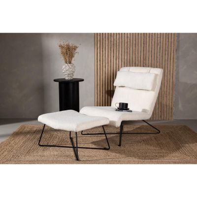 Svea Limo fauteuil met voetenbank - boucle - wit