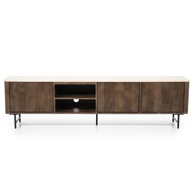 Eleonora TV meubel Lio - Mango hout & travertin - 200 cm - 3 deurs