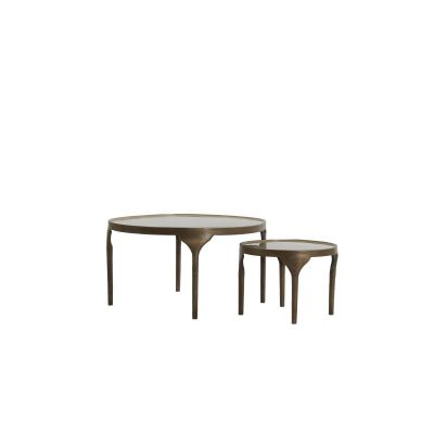 Light & Living Lapaz bijzettafel set van 2 Ø49,5x36+Ø85x45 cm - antiek brons/taupe