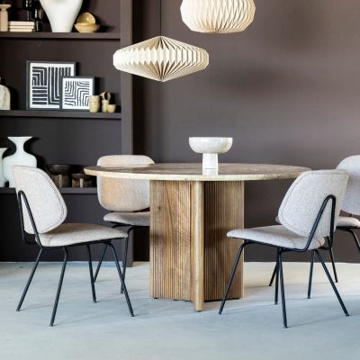 Eleonora Ronde eettafel Sara - Mango hout & travertin - Ø130x76 cm
